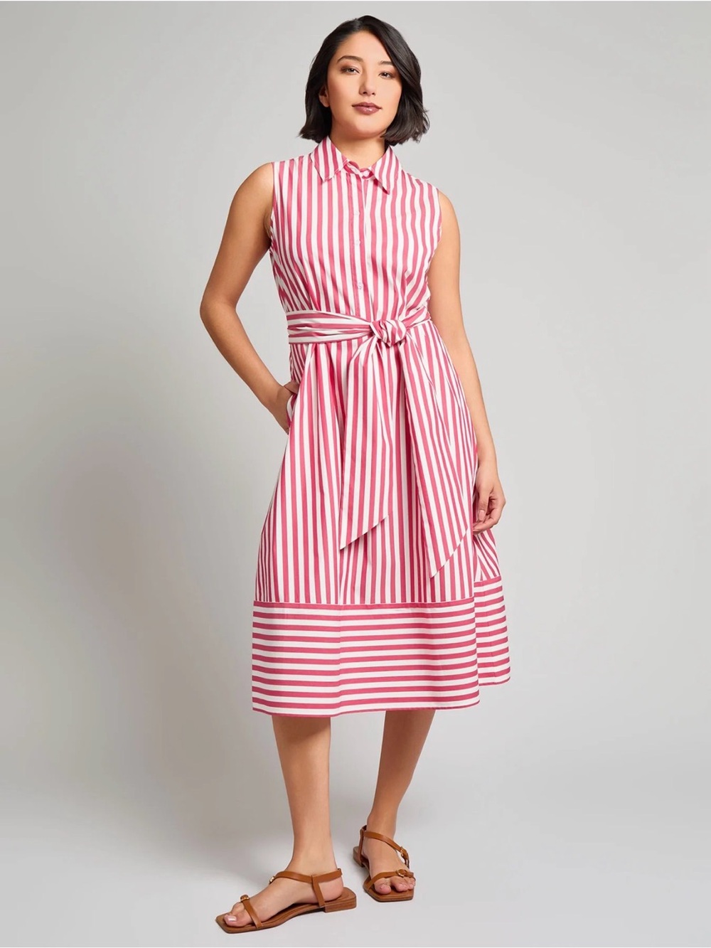 Jones New York NWT Red White Striped Midi Shirt Dress XS